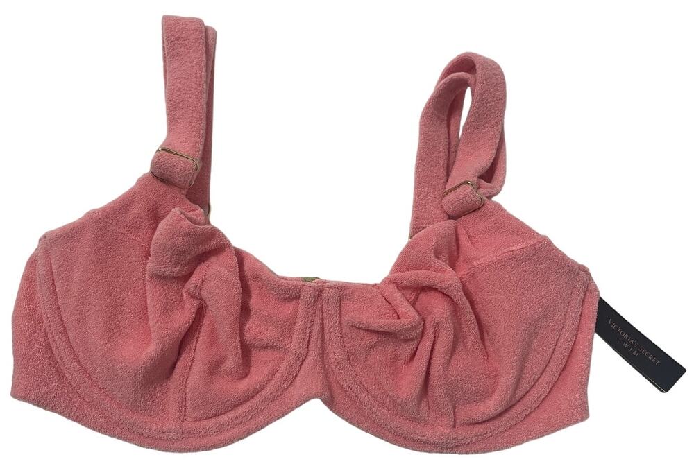 6-70 VICTORIA'S SECRET NWT $49.95 Terry Cloth Push-Up Bikini Top Pink 34D